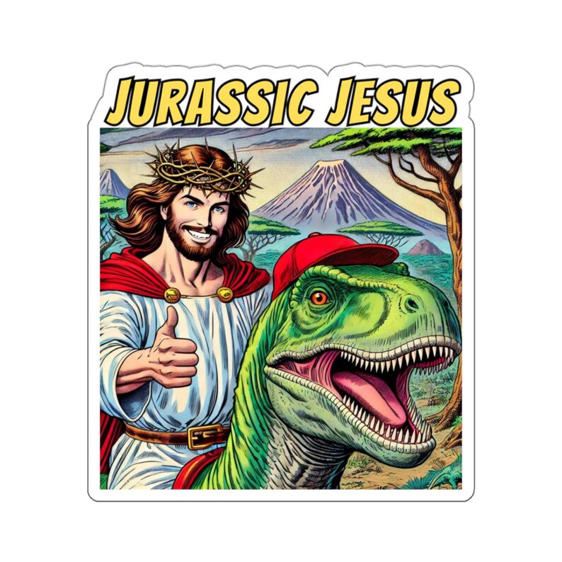 Jesus Rode A T Rex Jurassic Jesus Sticker Christ Riding a T-rex Funny Dinosaur Jesus Decal ...