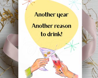 Funny Birthday Card Printable A7 5x7 – Adult Humor Drinking Card, Foldable Digital Download with Inside Message