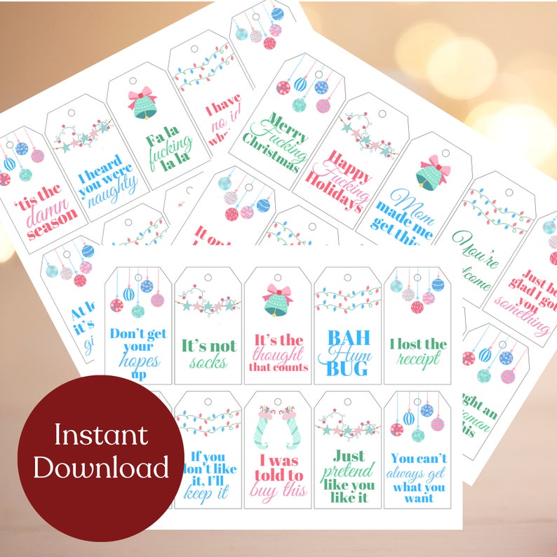 Printable Funny Christmas Gift Tags Sarcastic Holiday Tags Pastel ...