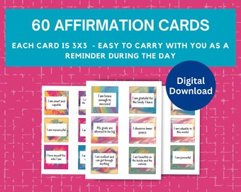 3x3 Printable Affirmation Cards Bundle | Positive Encouragement Set of 60 | Instant Download