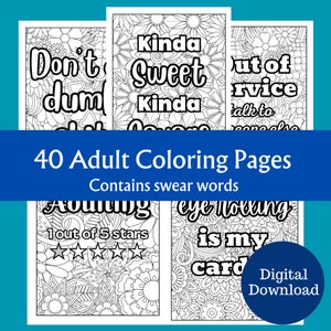40 Hilarious Adult Coloring Pages – Funny Quotes, Unique Designs, Instant Download
