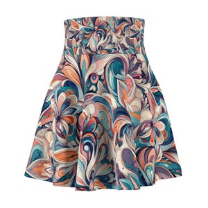 Floral Colors, Purple Weist Band, Multicolored Pattern, Stylish And Comfortable, Soft Touch, Woman Best Gift, Women&#39;s Skater Skirt (AOP)