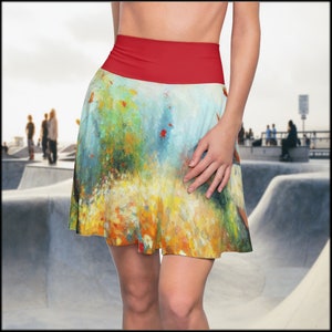 Floral Colors, Red Weist Band, Autmn Leaves, Stylish And Comfortable, Soft Touch, Woman Best Gift, Women&#39;s Skater Skirt (AOP)