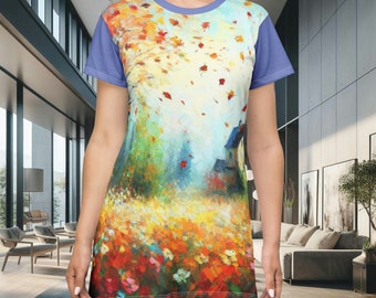 Impressionistischer Stil mit Naturmustern, stilvoll, einzigartig und praktisch T-Shirt Kleid (AOP), Geschenk zum Valentinstag