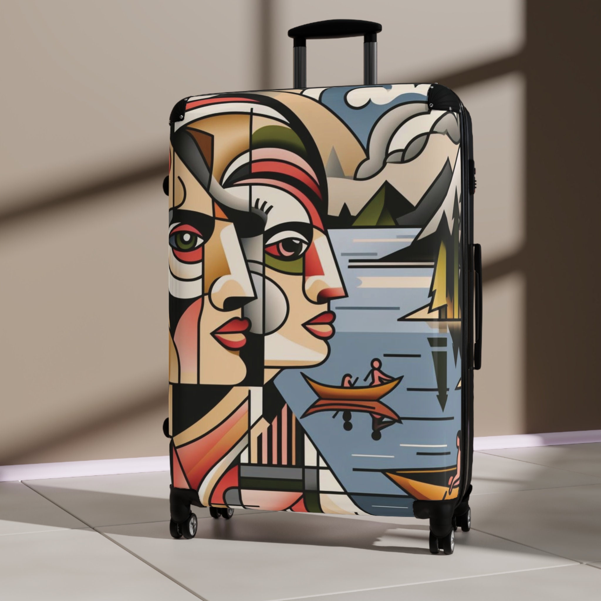 Stylish Cubism Style Travel Box Suitcase With Wheels - Etsy