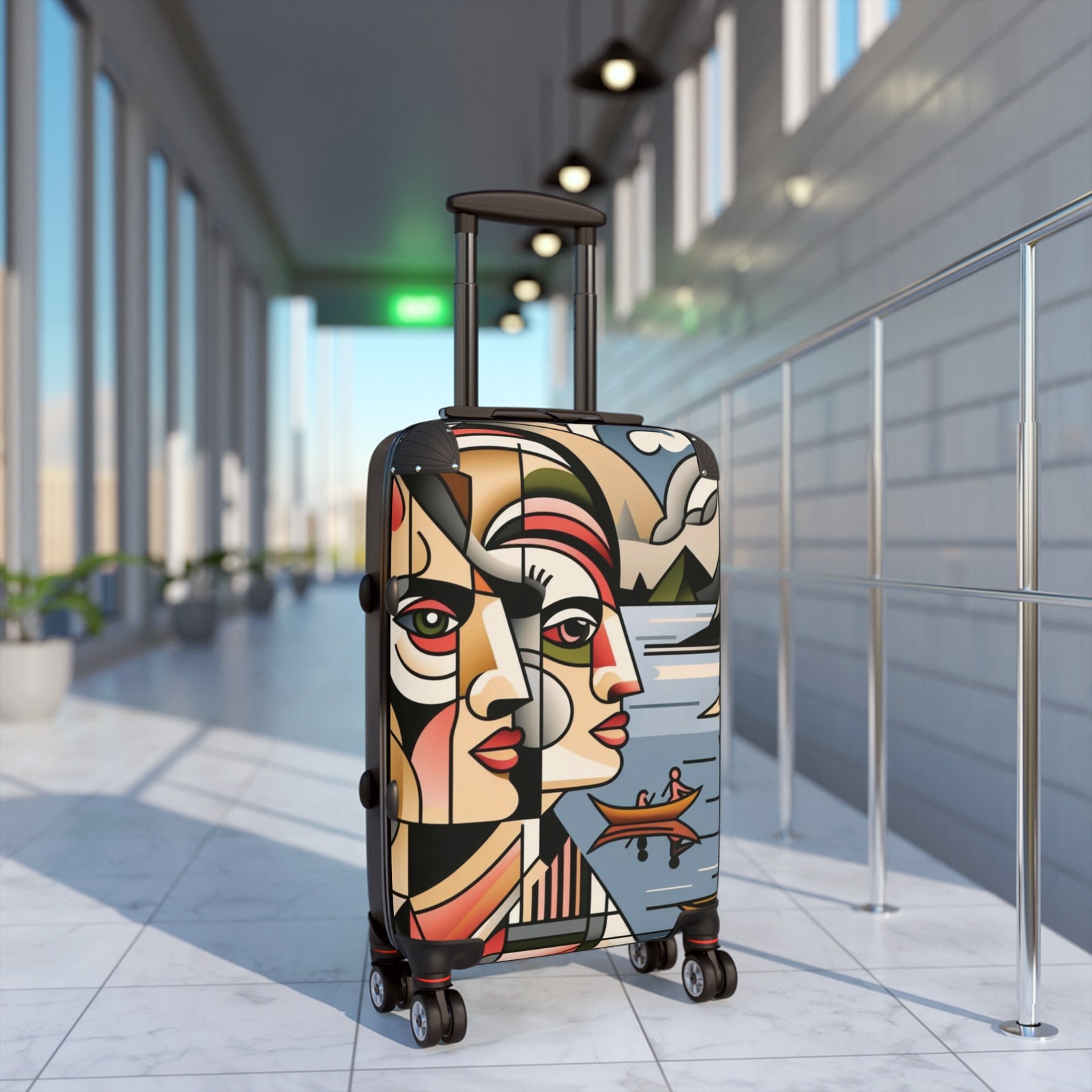 Stylish Cubism Style Travel Box Suitcase With Wheels - Etsy