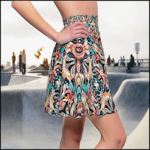 Floral Colors, Patterned Weistband, Authentic Pattern, Stylish And Comfortable, Soft Touch, Woman Best Gift, Women&#39;s Skater Skirt (AOP)