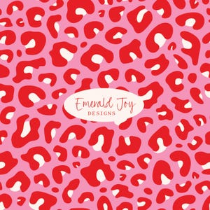 Red and Pink Leopard Print Seamless Repeat Pattern, Valentines Day Pink Cheetah Print Fabric Design (Digital Download)