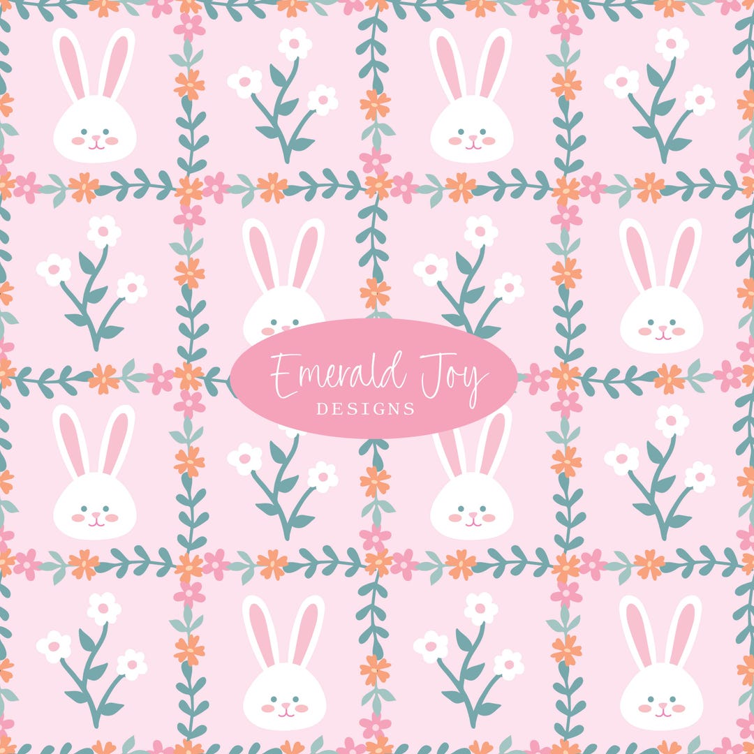 Spring Easter Bunny Floral Trellis Seamless Repeat Pattern, Preppy ...