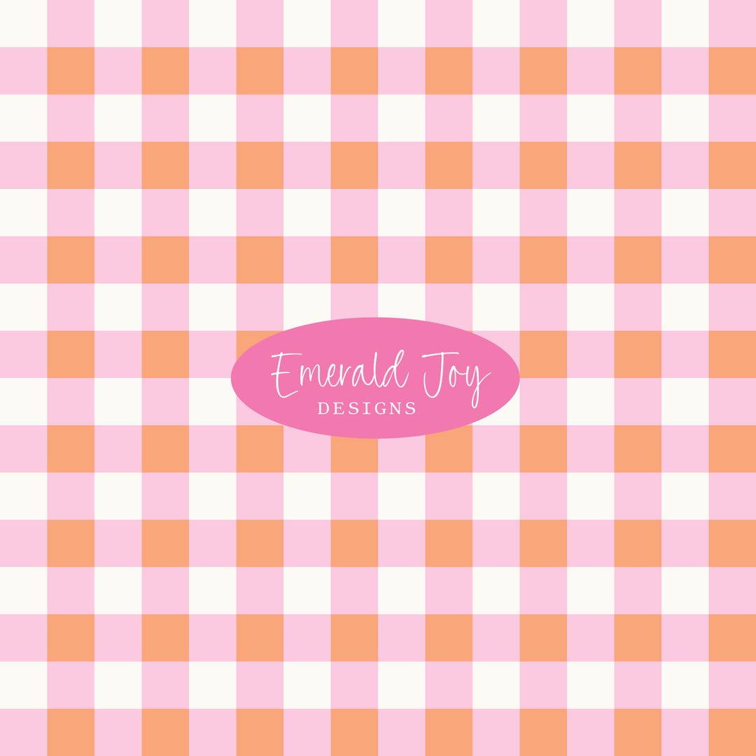 Pink and Orange Gingham Seamless Repeat Pattern, Preppy Girly Pink ...
