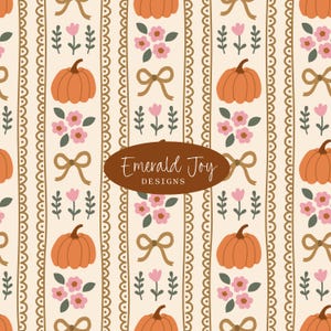 Estampa floral preppy com abóboras, estilo coquette, perfeita para o outono, estilo retrô, com abóboras, Halloween, fazenda e decoração campestre (download digital).