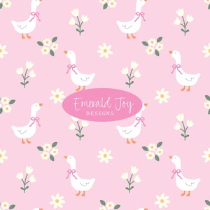Spring Cute Silly Goose Coquette Floral Seamless Pattern, Farm Animal Pink Girl Nursery Cottagecore Fabric Design (Digital Download)