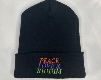 Peace Love & Riddim Cuffed Beanie / Riddim Beanie / Riddim Winter Hat / Edm Winter Hat / Edm Beanie / Dubstep Beanie / Dubstep Winter Hat