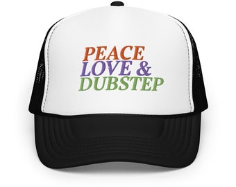 Vrede liefde & Dubstep Trucker hoed/Dubstep Trucker hoed/Dubstep Festival hoed/Edm Trucker hoed/Edm Festival hoed