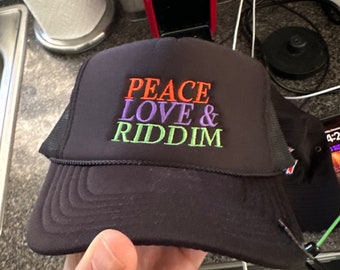 Peace Love & Riddim Trucker Hat / Riddim Trucker Hat / Riddim Hat / Riddim Festival Hat / Festival Trucker Hat / Festival Accessories