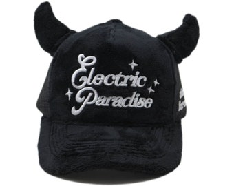 Electric Paradise Horned Trucker Hat (Black) / EDM Trucker Hat / Unisex EDM Hat / Rave Festival Hat