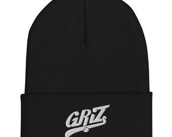 Griz Cuffed Embroidered Beanie / Griz Winter Hat / Griz Winter Beanie