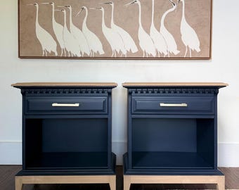 Solid Wood Blue Nighstand Set Coastal/Modern