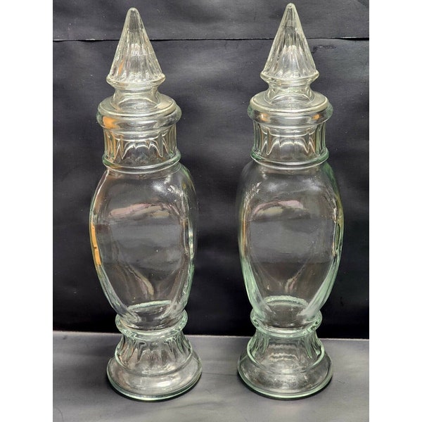 Vintage Tall Wheaton Glass Apothecary Jars with Cathedral Lids 12 3/4 Inches