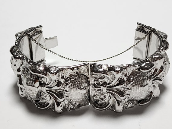 Whiting & Davis Cuff Bracelet Silver Tone Baroque… - image 1