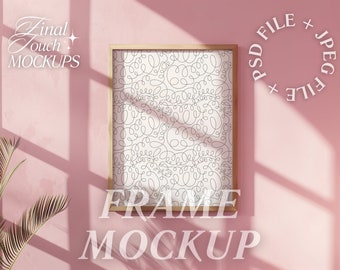 Pink Wall Frame Mockup Photoshop Picture Mockup PSD Smart Object Poster Mockup Digital Download Vertical Frame Mockup Colorful Print Mockup