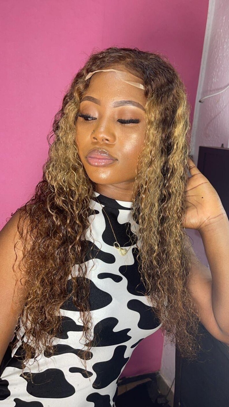 26inches Ombre Highlight Honey Blonde Water Wave Curly Lace Closure ...