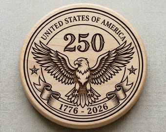 America 250 Coaster, USA Anniversary Emblem SVG PNG, Laser Engraving Design, Wooden Coaster File