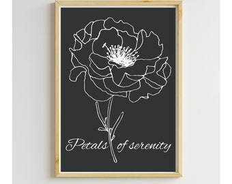 Flower Line Art Black & White Digital Art, Flower Botanical Wall art Decor, Printable Flower, Floral Art Print