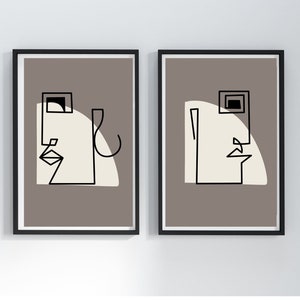 Single Line Art Abstraktes Gesicht Kunstdruck, Minimalistisch, 2er Set Dame, Mann Porträt, Modernes Wohndekor, Zeitgenössische Linie Zeichnung Wanddekor
