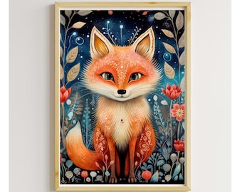 Fox Printable Abstract Modern ,Wall Decor, Nursery Wall Decor Print, Fox Lover wall Art, Baby Room gift, Wall Art Design