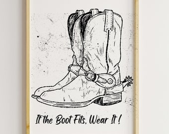 Cowboy Boot Digital Print, Cowboy Black and white Boot Print, Western Wall Art Print Download Design