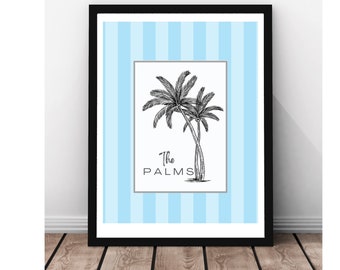 Lebendige Blau Palme Digitaldruck, Küsten botanische Kunstdruck, Palmenkunst, South Beach Florida Palmendekor, Strandhausdekor