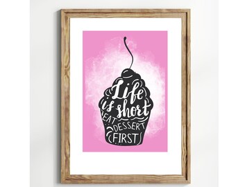 Pink and Black Cupcake Printable Digital print, Cupcake Wall Art, Kitchen Decor Bakery Art Printable, Cupcake funny quote illustration
