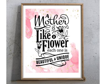 Mothers Day Bloom Digital Print, Celebrate Mom with Love,Inspirational quote, Mothers Day Wall Art, Home Decor, Gift for mom