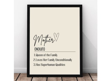 Mother Dictionary Print, Mom Definition Wall Art Printable