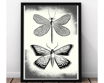 Dragonfly, Butterfly Digital Wall Art, Floral wall decor, Printable Spring Art print, Dragonfly, Butterfly Wall Art Gallery