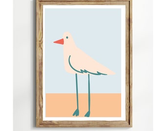 Modern Seagull Printable, Minimalist Coastal Art, Digital Download,Simple Seagull Illustration , Beach House Wall,Nautical Bird Art