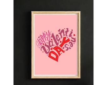Pink Heart Wall Art, Valentine's Day Digital Romantic Printable Decor, Love , Valentine Theme Art, Instant Download