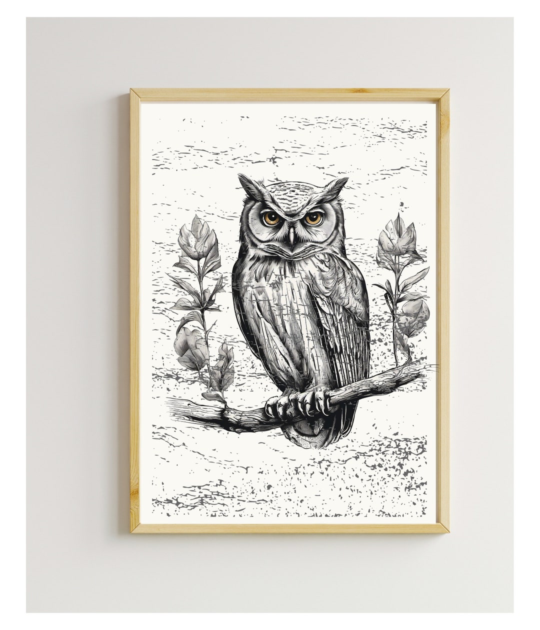 Owl Black & White Digital Wall Print, Bird Art , Nature Decor ...