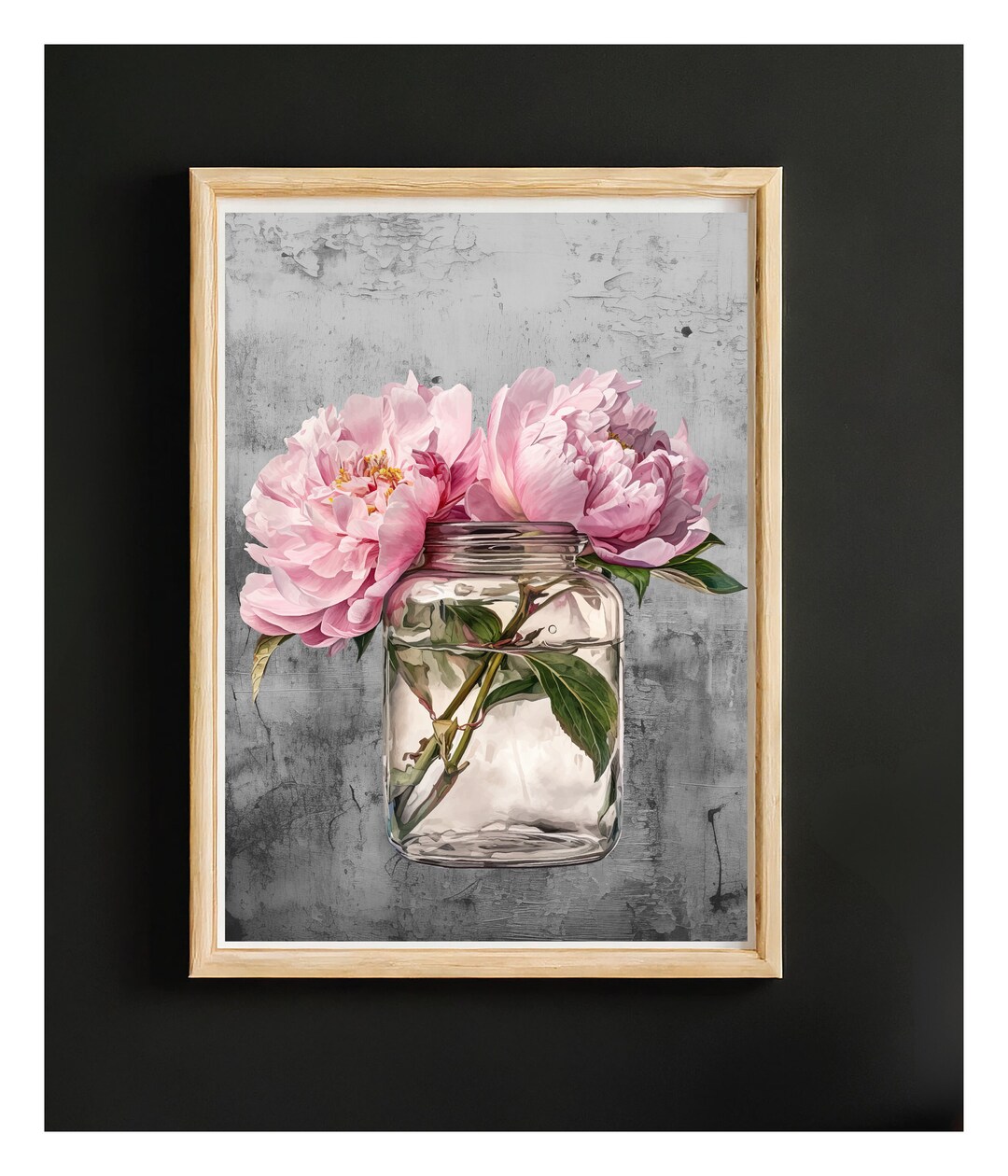 Pink Peony Vase Digital Wall Decor Floral Art Print, Cottagecore Floral ...