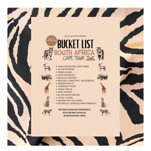 Lista de baldes África do Sul Digital, 1 página para impressãoLista de baldes de viagem, carta A4 dos EUA, diário de planejador de viagens