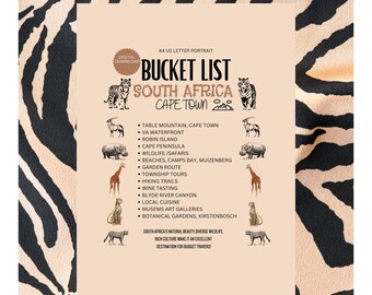 Bucket list South Africa Digital, 1 Page PrintableTravel Bucket List,A4 US Letter,Travel Planner Journal