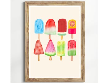 Colorful Summer Popsicle Digital Wall  Print, Summer Art Printable, Kitchen wall Summer Decor, Nursery , Playroom Wall Art