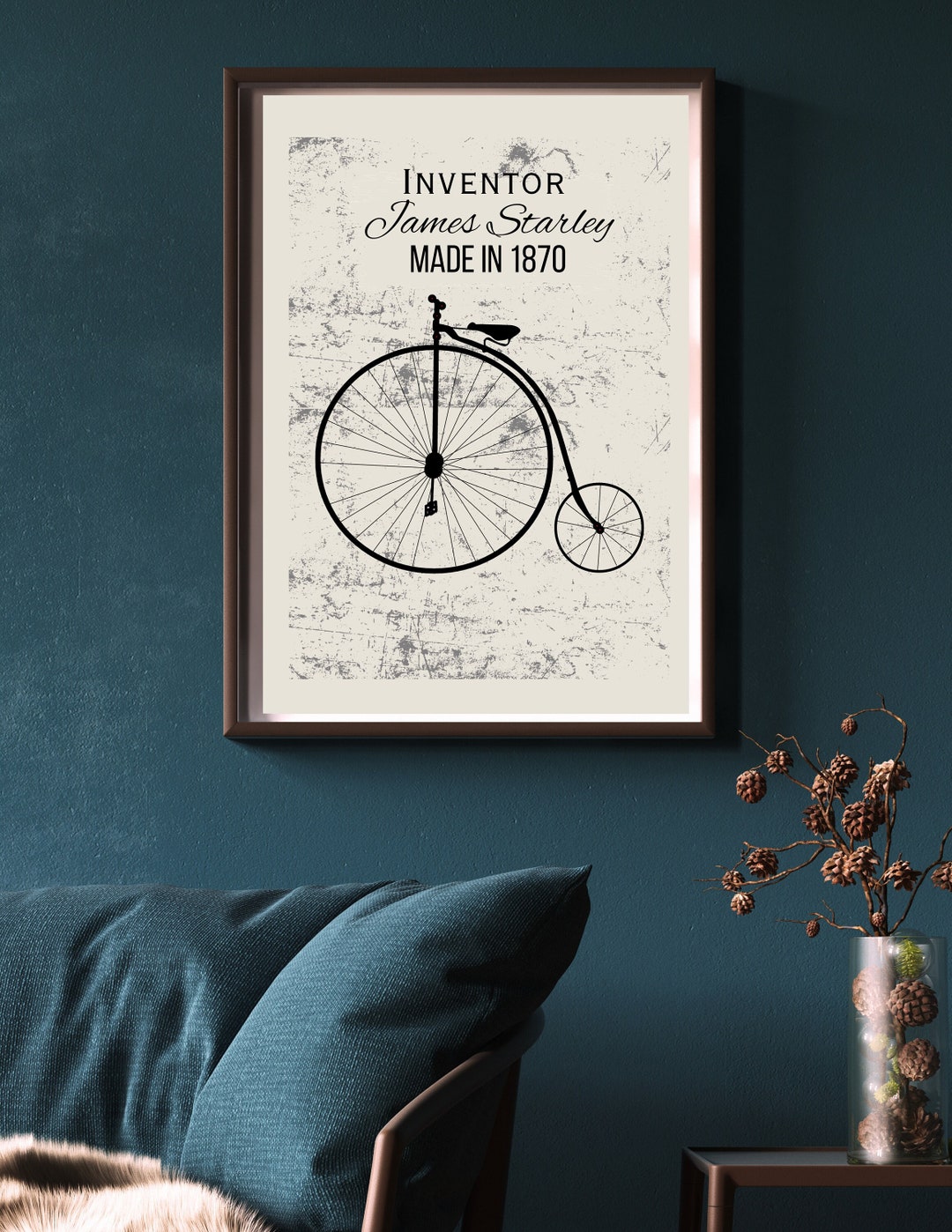 Penny Farthing Digital Wall Art Print, Vintage Velocipede Wall Decor ...