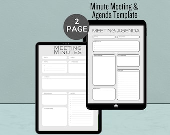 Digital Meeting Minute & Meeting Agenda Planner , Printable Business Meeting Organizer, Actionable Minutes, Productivity Business Tool