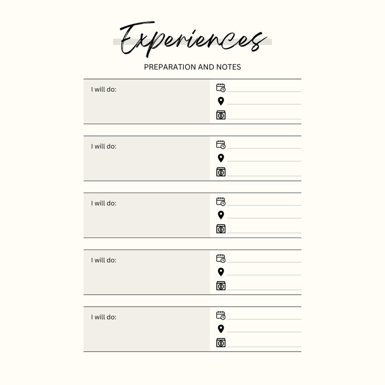 Bucket List Digital Simple Printable Planner, Travel Bucket List, Book Bucket List, Experiences