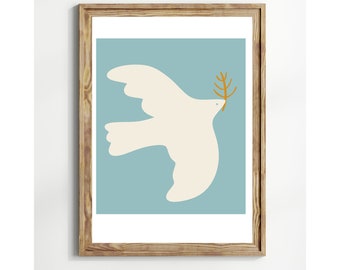 Paloma moderna imprimible, Arte de pared digital, Impresión del símbolo de la paz, Arte de pájaro minimalista, Decoración del hogar moderna, Obra de arte contemporánea