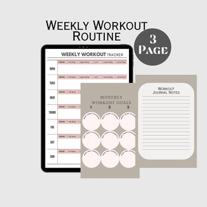 Weekly Routine Digital Fitness Tracker,Fitness 3 Page Workout,Journal,Goal Achieving Planner, Wellness Health Template