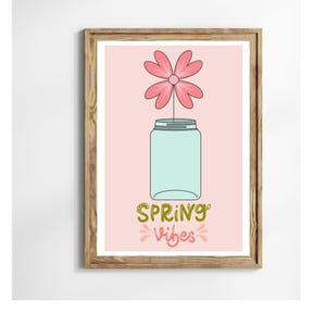 Frühlingsstimmung, rosa Blume im Einmachglas, digitale minimalistische Blumenkunst, botanische druckbare Plakatwandkunst, einzelnes Blumenplakat