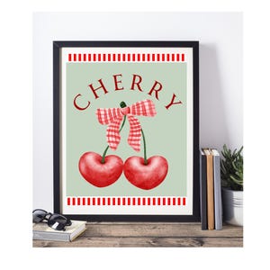 Modern Retro Cherry Art Print, Colorful Digital Download, Vintage Pop Art Wall Decor, Retro Cherry Kitchen Art